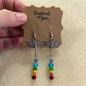 Handmade Rainbow dragonfly earrings